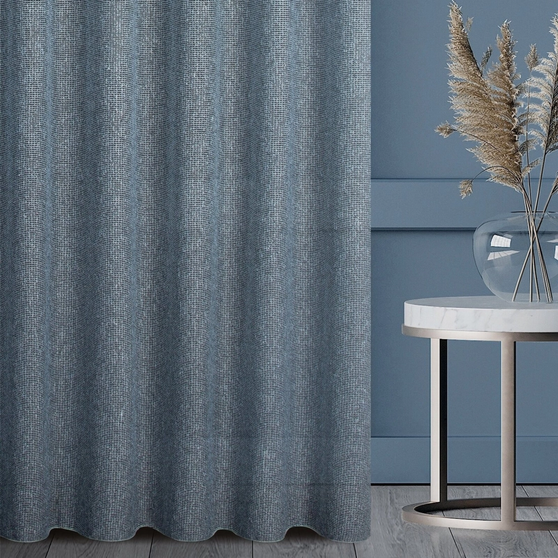 Záves 140x250 cm modrý z efektom melírovania z sieťoviny na kovové krúžky PALERMO 2 Terra Collection